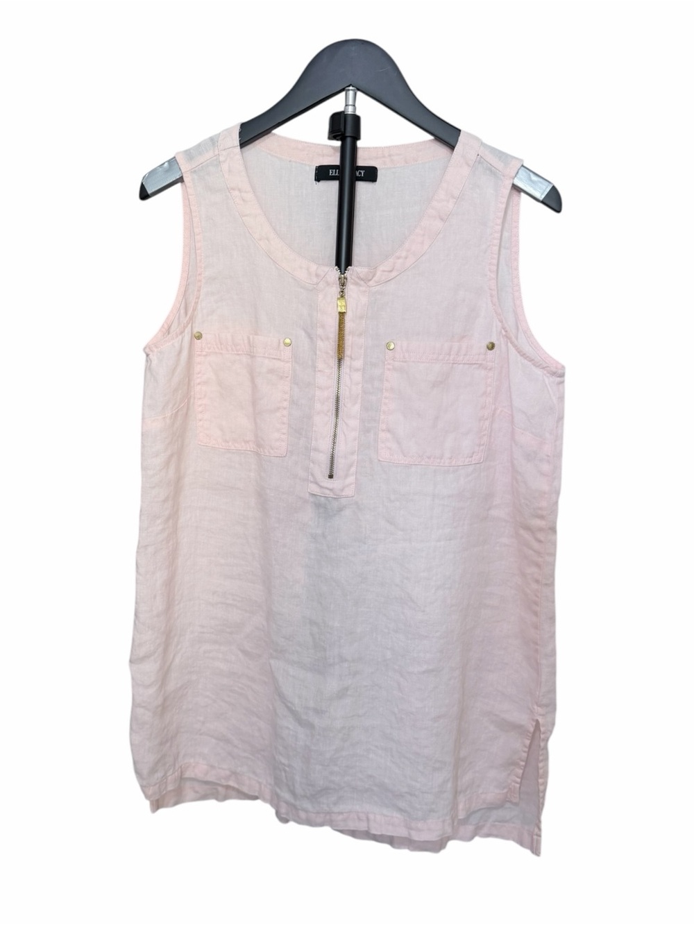 Ellen Tracy Blush Pink Quarter-Zip Linen Blouse